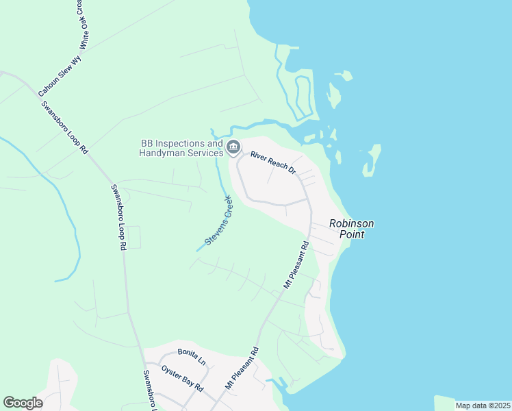 map of restaurants, bars, coffee shops, grocery stores, and more near 290 River Reach Drive in Swansboro
