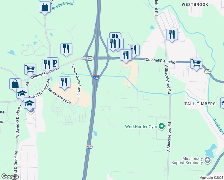 map of restaurants, bars, coffee shops, grocery stores, and more near 16 Remington Drive in Little Rock