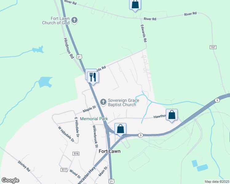 map of restaurants, bars, coffee shops, grocery stores, and more near 5757 Kennington Street in Fort Lawn