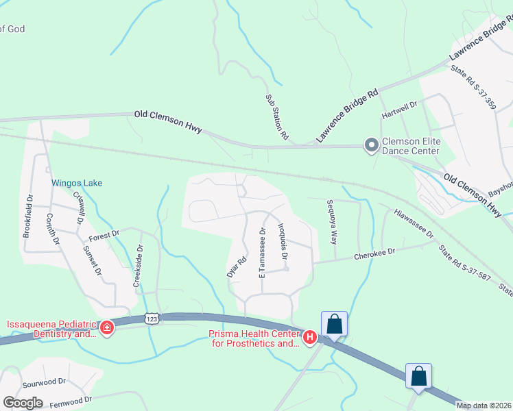 map of restaurants, bars, coffee shops, grocery stores, and more near 1425-1601 E Tamassee Dr in Seneca
