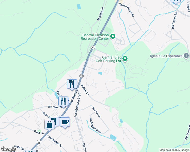 map of restaurants, bars, coffee shops, grocery stores, and more near 118 University Village Drive in Central