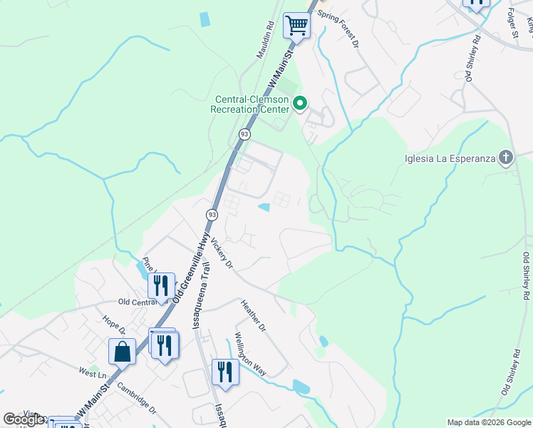 map of restaurants, bars, coffee shops, grocery stores, and more near 128 University Village Drive in Central