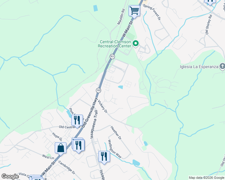 map of restaurants, bars, coffee shops, grocery stores, and more near 114 University Village Drive in Central