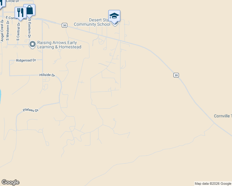 map of restaurants, bars, coffee shops, grocery stores, and more near 12675 East Tuscan Ridge Road in Cornville
