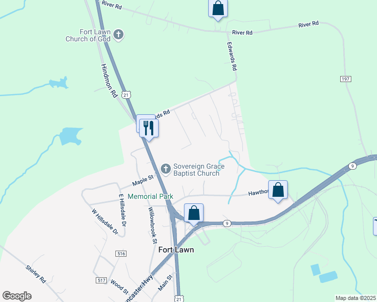 map of restaurants, bars, coffee shops, grocery stores, and more near 5757 Kennington Street in Fort Lawn