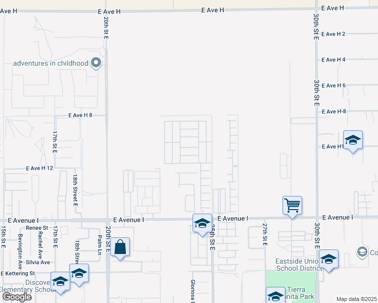 map of restaurants, bars, coffee shops, grocery stores, and more near 45465 North East 25th Street in Lancaster