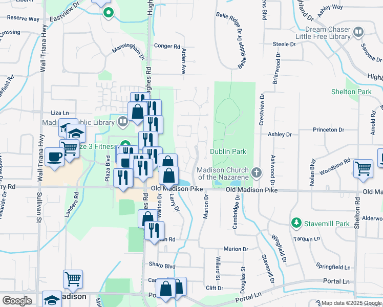 map of restaurants, bars, coffee shops, grocery stores, and more near 120 Millstone Lane in Madison