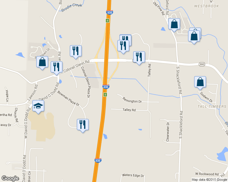 map of restaurants, bars, coffee shops, grocery stores, and more near 16 Remington Drive in Little Rock