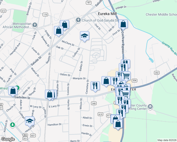 map of restaurants, bars, coffee shops, grocery stores, and more near 145 Cemetery Street in Chester