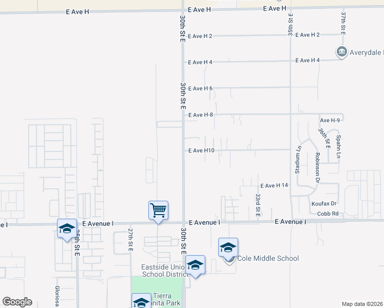 map of restaurants, bars, coffee shops, grocery stores, and more near 3018 East Avenue H10 in Lancaster