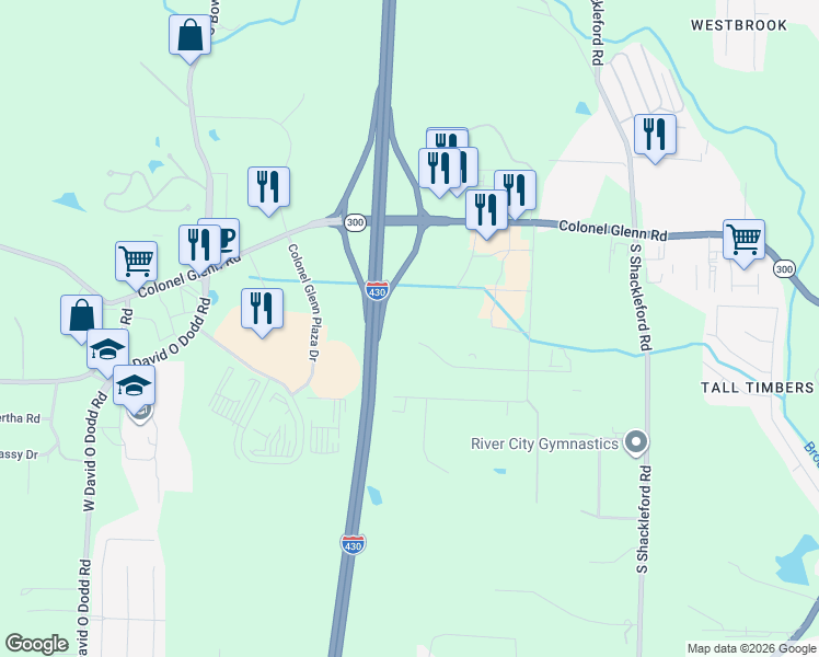 map of restaurants, bars, coffee shops, grocery stores, and more near 21 Remington Drive in Little Rock
