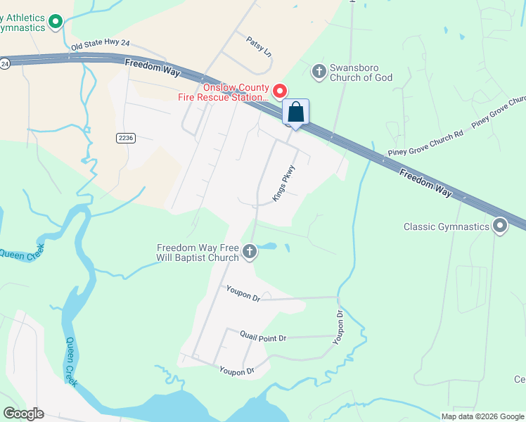 map of restaurants, bars, coffee shops, grocery stores, and more near 201 Queens Road in Hubert