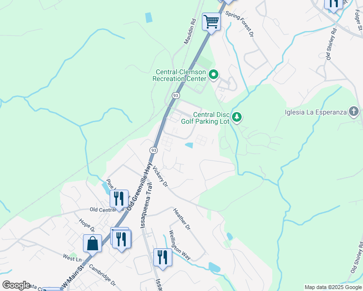 map of restaurants, bars, coffee shops, grocery stores, and more near 121 University Village Drive in Central