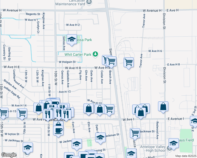 map of restaurants, bars, coffee shops, grocery stores, and more near 45444 Corkwood Avenue in Lancaster