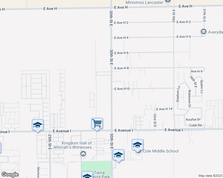 map of restaurants, bars, coffee shops, grocery stores, and more near 1840 East Avenue H10 in Lancaster