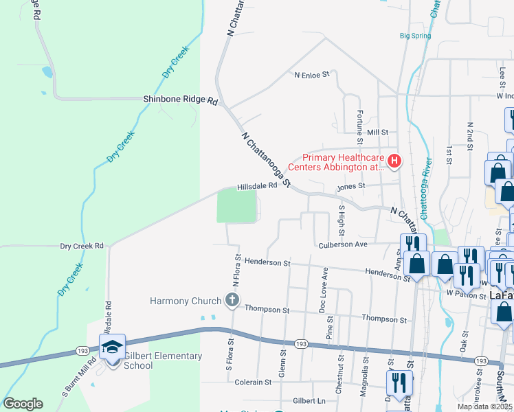 map of restaurants, bars, coffee shops, grocery stores, and more near Webb Wheeler Rd in LaFayette