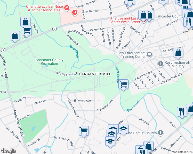map of restaurants, bars, coffee shops, grocery stores, and more near 1202 Old Landsford Road in Lancaster