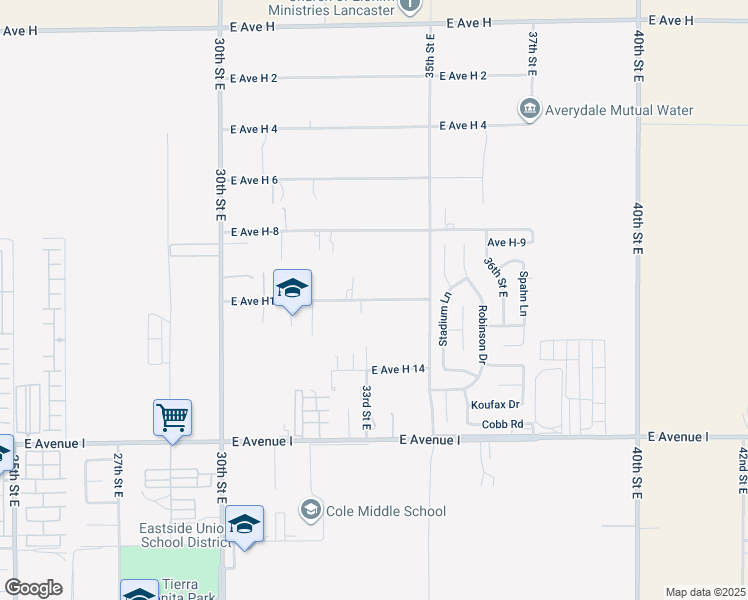 map of restaurants, bars, coffee shops, grocery stores, and more near East Avenue H10 in Lancaster