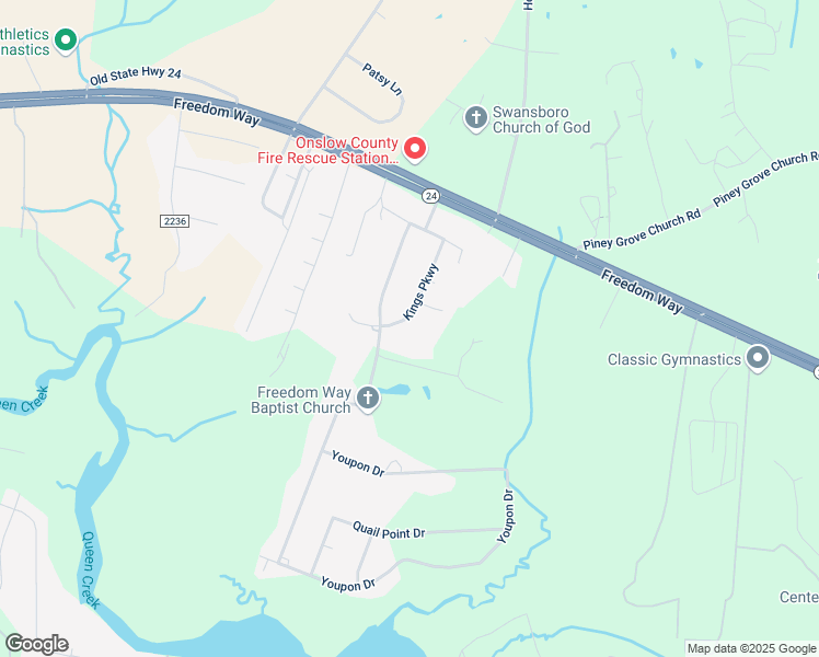map of restaurants, bars, coffee shops, grocery stores, and more near 115 Kings Parkway in Hubert