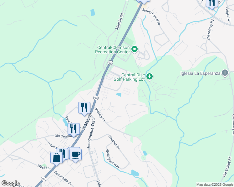 map of restaurants, bars, coffee shops, grocery stores, and more near 120 University Village Drive in Central