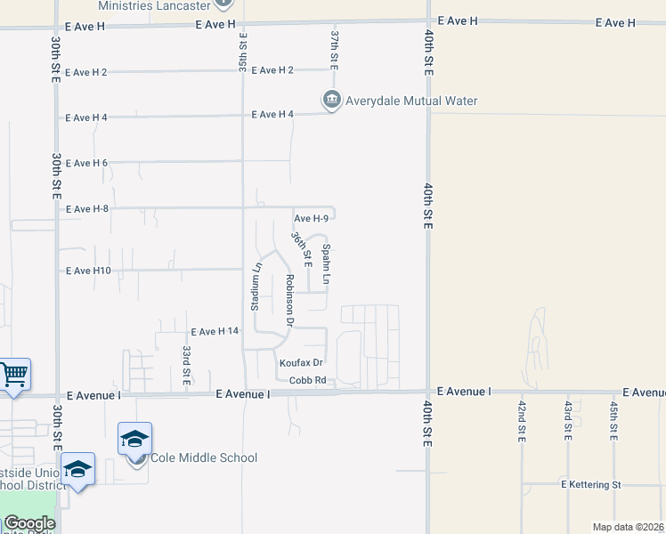 map of restaurants, bars, coffee shops, grocery stores, and more near 45448 Spahn Lane in Lancaster
