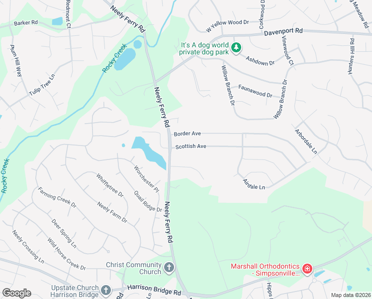 map of restaurants, bars, coffee shops, grocery stores, and more near 106 Scottish Avenue in Simpsonville
