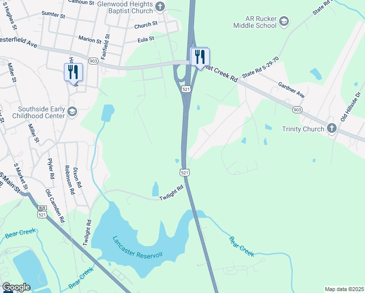 map of restaurants, bars, coffee shops, grocery stores, and more near 1702 Lancaster Bypass East in Lancaster