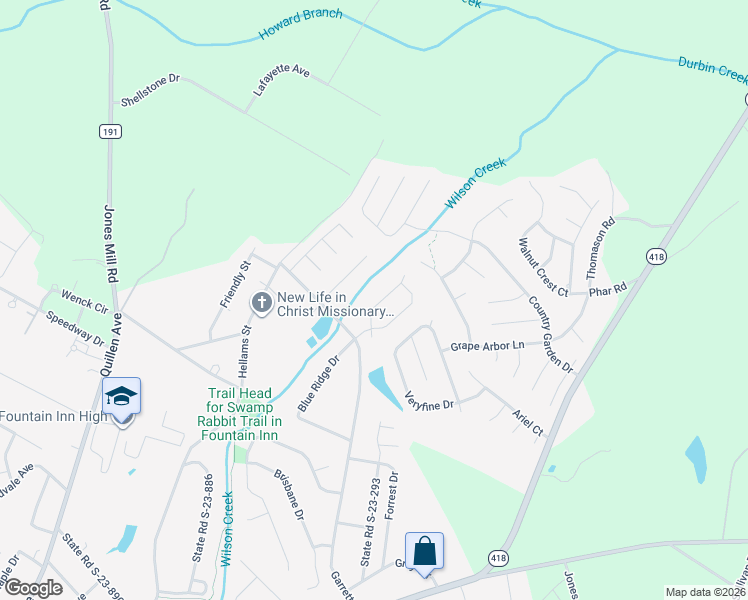 map of restaurants, bars, coffee shops, grocery stores, and more near 18 Kendals Lane in Fountain Inn