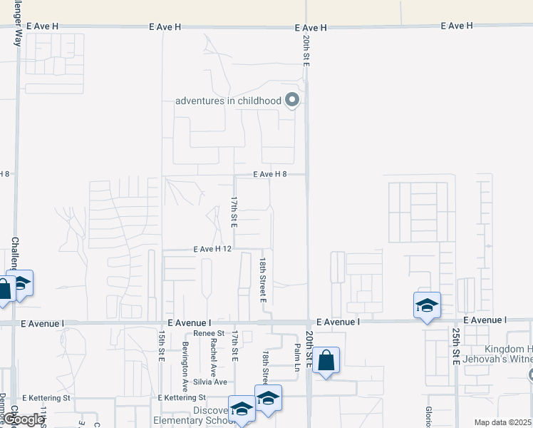 map of restaurants, bars, coffee shops, grocery stores, and more near 45459 18th Street East in Lancaster