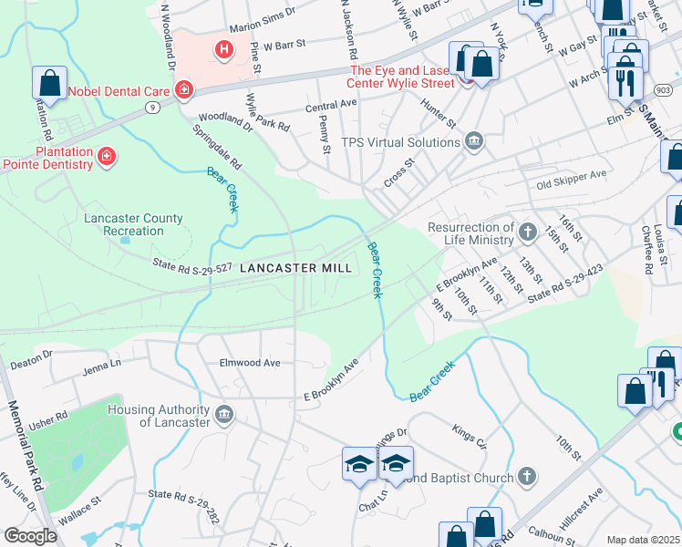 map of restaurants, bars, coffee shops, grocery stores, and more near 19 Phillips Street in Lancaster