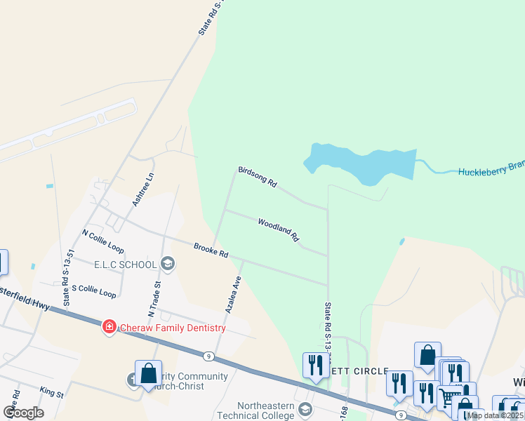 map of restaurants, bars, coffee shops, grocery stores, and more near 173 Birdsong Road in Cheraw