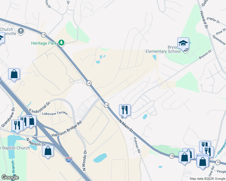 map of restaurants, bars, coffee shops, grocery stores, and more near 105 Moorland Way in Simpsonville