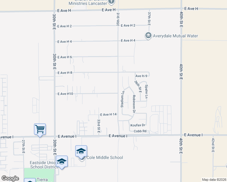 map of restaurants, bars, coffee shops, grocery stores, and more near 3357 East Avenue H10 in Lancaster