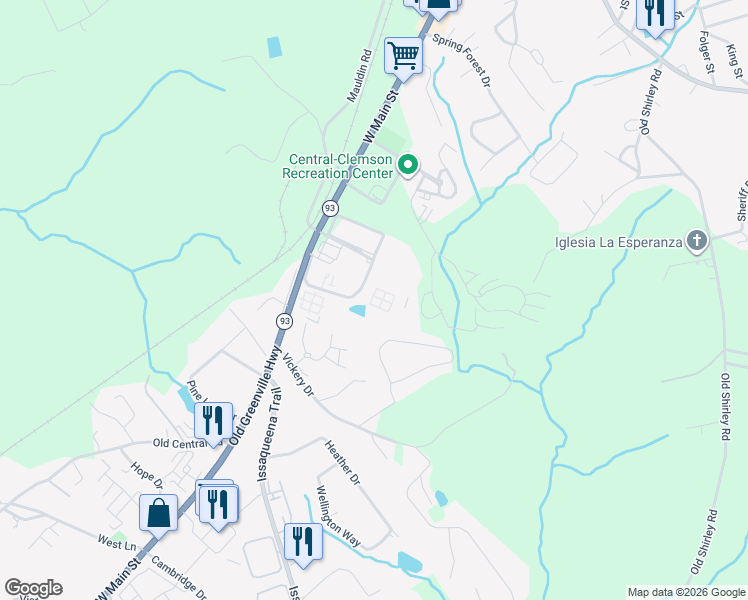 map of restaurants, bars, coffee shops, grocery stores, and more near 148 University Village Drive in Central