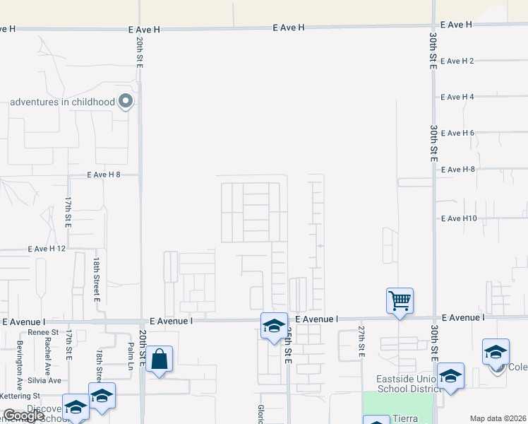 map of restaurants, bars, coffee shops, grocery stores, and more near 45465 North East 25th Street in Lancaster