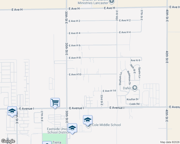 map of restaurants, bars, coffee shops, grocery stores, and more near 3157 East Avenue H10 in Lancaster