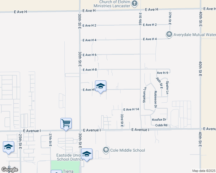 map of restaurants, bars, coffee shops, grocery stores, and more near 3157 East Avenue H10 in Lancaster