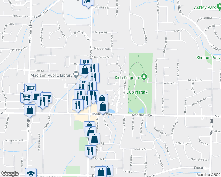 map of restaurants, bars, coffee shops, grocery stores, and more near 192 Waters Edge Lane in Madison