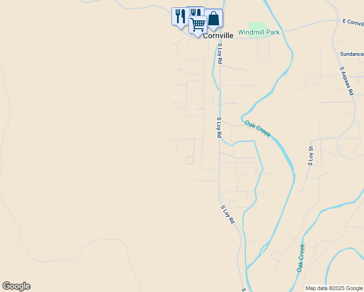 map of restaurants, bars, coffee shops, grocery stores, and more near 9370 Loy Lane in Cornville