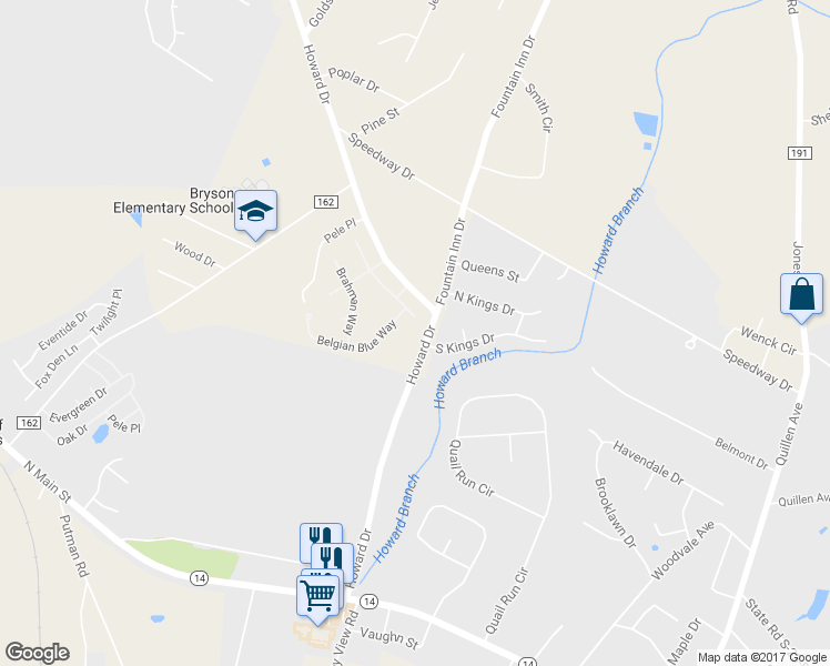 map of restaurants, bars, coffee shops, grocery stores, and more near 608 Chillingham Court in Fountain Inn