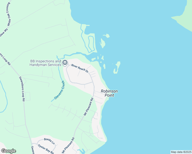 map of restaurants, bars, coffee shops, grocery stores, and more near 222 River Reach Drive in Swansboro