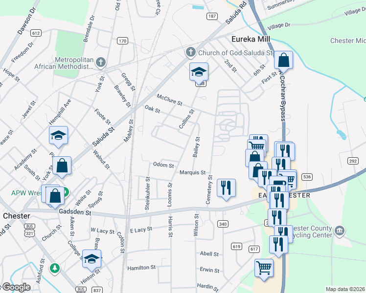 map of restaurants, bars, coffee shops, grocery stores, and more near 152 Loomis Street in Chester