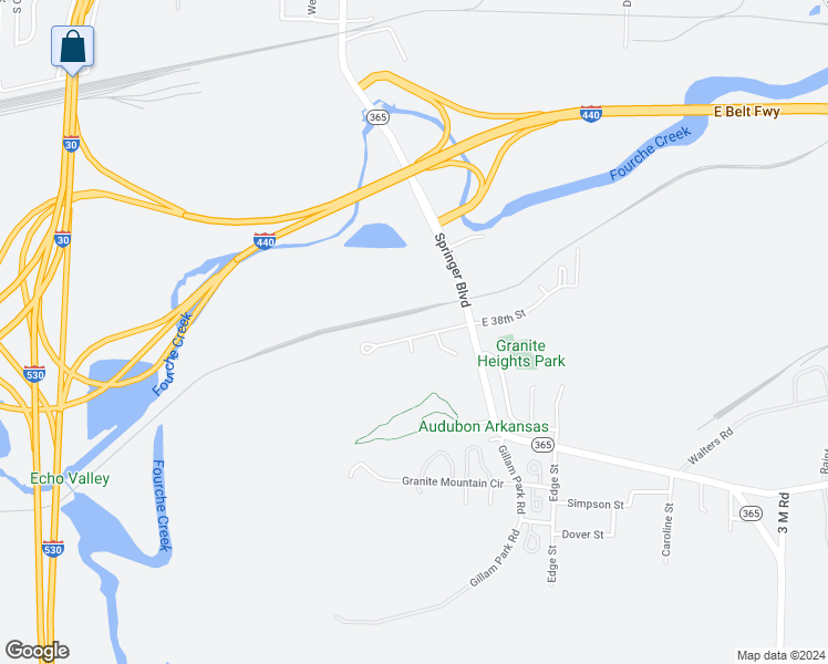 map of restaurants, bars, coffee shops, grocery stores, and more near 1504 East 38th Street in Little Rock