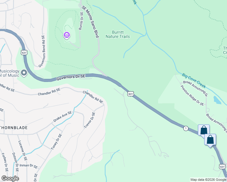 map of restaurants, bars, coffee shops, grocery stores, and more near 5 Saint Charles Road Southeast in Huntsville