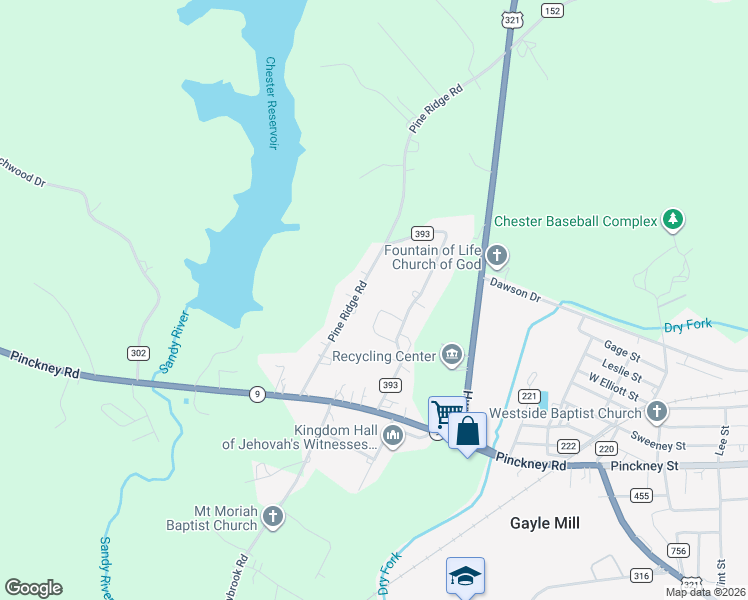 map of restaurants, bars, coffee shops, grocery stores, and more near 981 Pine Ridge Rd in Chester