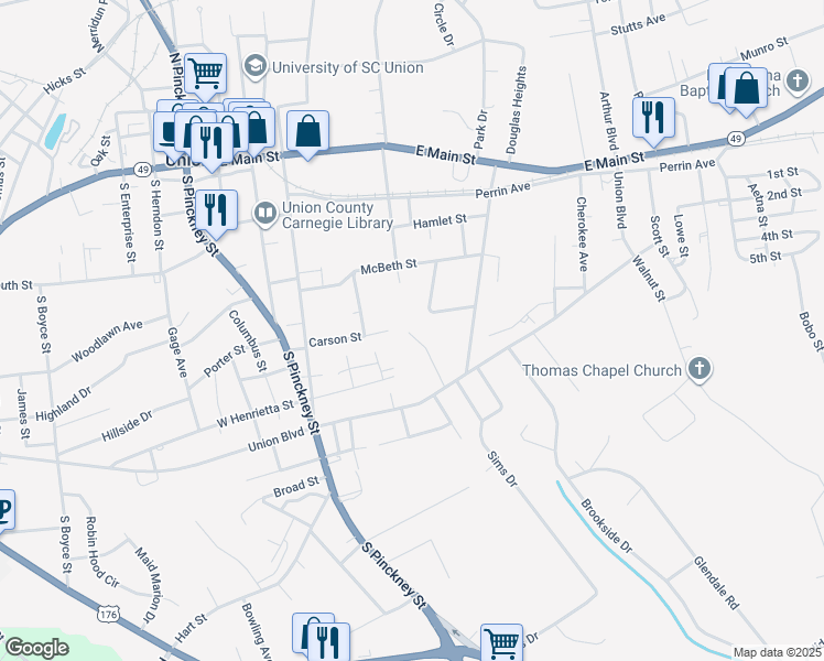 map of restaurants, bars, coffee shops, grocery stores, and more near 112 Willow Lane in Union