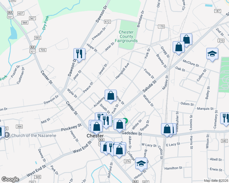 map of restaurants, bars, coffee shops, grocery stores, and more near 107 Pine Street in Chester