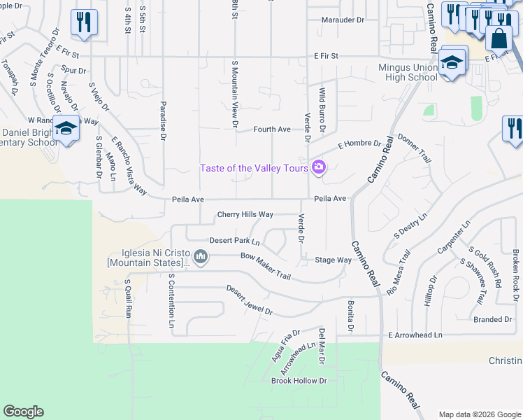 map of restaurants, bars, coffee shops, grocery stores, and more near 862 Cherry Hills Way in Cottonwood