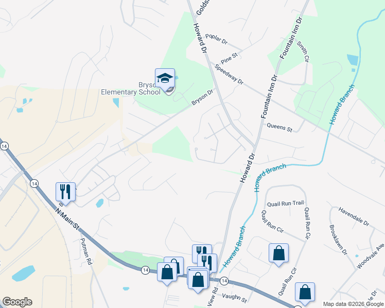 map of restaurants, bars, coffee shops, grocery stores, and more near 133 Belgian Blue Way in Fountain Inn