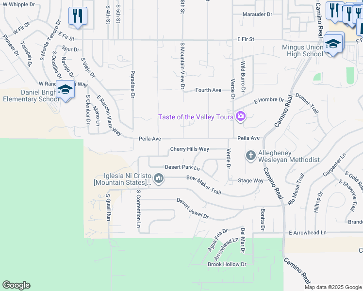 map of restaurants, bars, coffee shops, grocery stores, and more near 798 Cherry Hills Way in Cottonwood